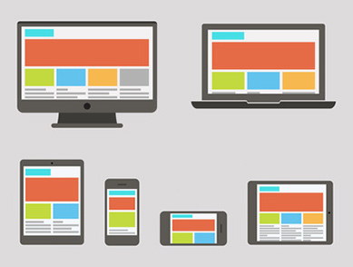 Inforgraphic showing how a web page might look different on different sized and orientated devices
